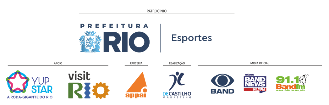 Logos de patrocínio, apoio, parceria, realização e mídia oficial da Meia do Porto Maravilha 2026
